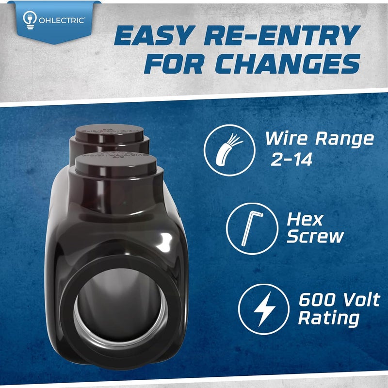 OHLECTRIC Insulated Wire Connector Inline Black Splice for 2-14 Wire Range Lugs with 5/32 Hex Screw, Pre-Filled with Oxide Inhibitor - Wire Connectors, Electrical Connectors, Wire Tap - Image 3